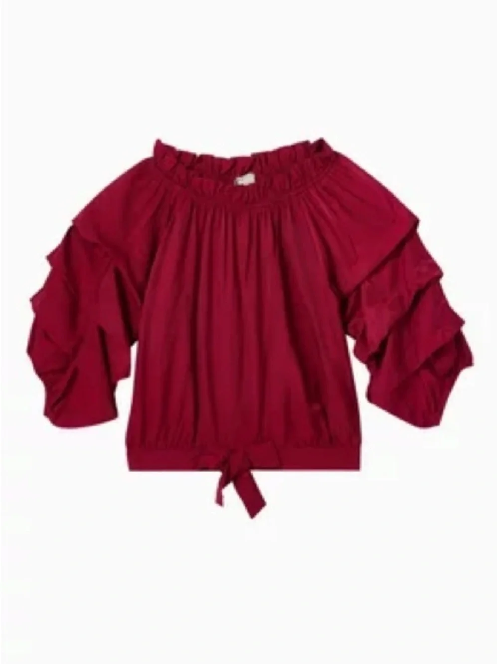 Habitual • NWT Ruffled Sleeve Tie-Front Top in Deep Red/pink - Picture 3 of 5
